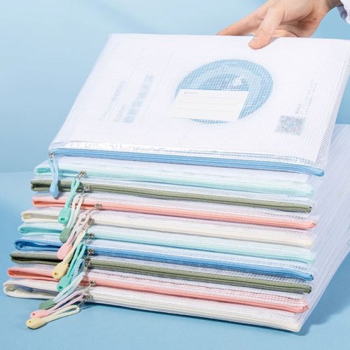 Immagine di Borsa in plastica con cerniera, formato A4, borsa in rete con cerniera, borsa di finitura, borsa con cerniera in rete, adatta per riporre i viaggi in famiglia in ufficio scolastico