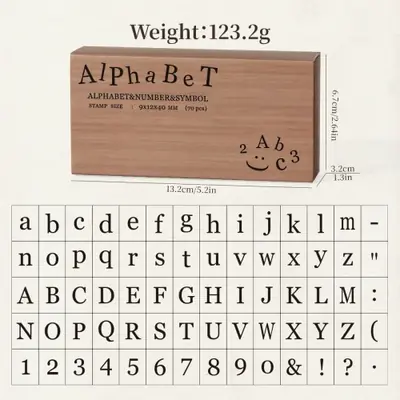 Ensemble de Timbres en Bois - 70 Pièces Alphabet, Chiffres & Symboles