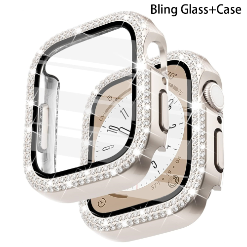 Afbeelding van Elegante Bling Glazen Hoes met Diamantrand voor Apple Watch 40mm, 41mm, 42mm, 44mm, 45mm – Schermbeveiliging voor iWatch Serie 5, 6, 7, 8, 9 en SE