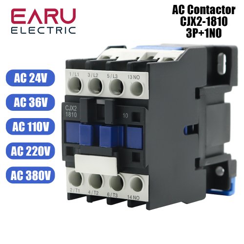 Zdjęcie CJX2-1810 LC1 Stycznik AC 18A 3-fazowy 3-biegunowy NO Napięcie cewki 380V 220V 110V 36V 24V 50/60Hz Montaż na szynie Din 3P+1NO Normal Open