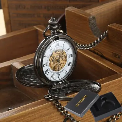 Image de Montre de Poche Vintage Mécanique Homme - Cadran Romain & Chaîne Fob