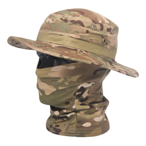 Bild von Tarnmuster Boonie-Hut mit Sturmhaube – Faltbarer, Weicher Outdoor-Hut für Jagd, Angeln und Sonnenschutz mit Breiter Krempe