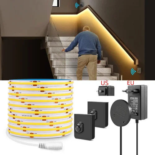 Bild von Dual Wireless Bewegungsmelder mit LED-Streifen Lichtset 320 LEDs/m, DC 24V, 10m & 5m, Hochleistungsbeleuchtung für Schlafzimmer, Flur und Treppenhaus