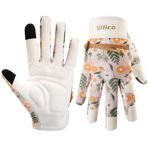 Imagen de Guantes de Jardinería para Mujer en Cuero Transpirable con Agarre Potente, Protección Antipuñaladas y Antipinchazos para Trabajos Pesados al Aire Libre