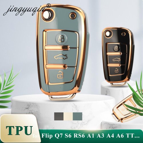 Afbeelding van TPU Auto Flip Sleutelhuls met Beschermhoes voor Audi A3, A4, A6, Q3, Q5, Q7, TT, RS3, S1, S3 – Waterdichte en Anti-Schok Sleutelbescherming