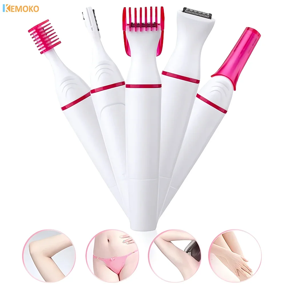 Immagine di Rasoio Elettrico Multifunzione per Donne - Mini Trimmer 5 in 1 per Sopracciglia, Ascelle e Corpo con Lama Ricaricabile