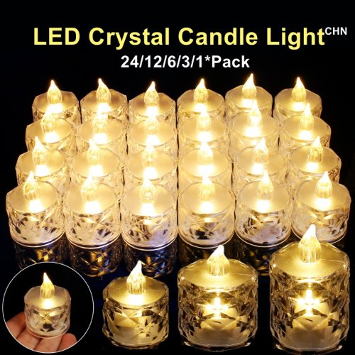 Imagen de Paquete de 24 Velas LED de Cristal Sin Llama, Luces Decorativas para Noche, Ideal para Citas, Fiestas, Vacaciones, Hogar y Decoración de Boda
