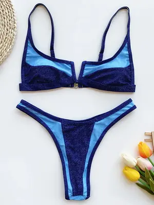 Image de Bikini Denim V-String Push-Up pour Femme