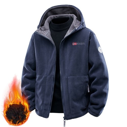 Afbeelding van Stijlvolle Heren Winterfleece Jas met Warme Wollen Voering – Casual Outdoor Kapmantel voor de Koudste Dagen