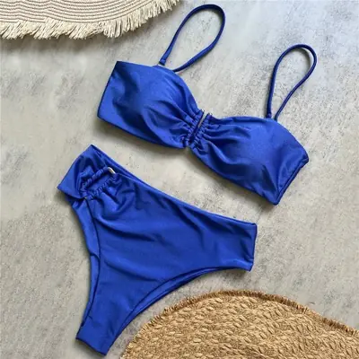 Image de Maillot de Bain Bikini Taille Haute Marron Brillant