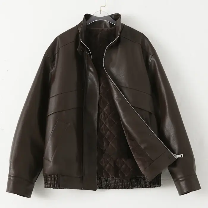 Image de Veste Femme Similicuir Col Montant Automne-Hiver 2024