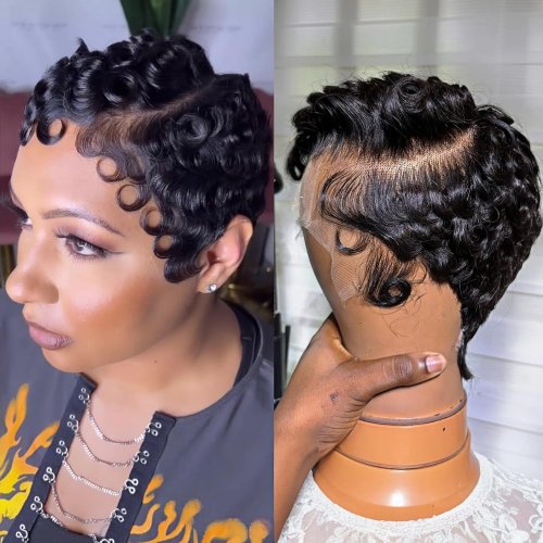 Afbeelding van Chic en Elegante Pixie Cut Pruik met Lace Front uit Menselijk Haar – Kort Krullend Model voor Vrouwen