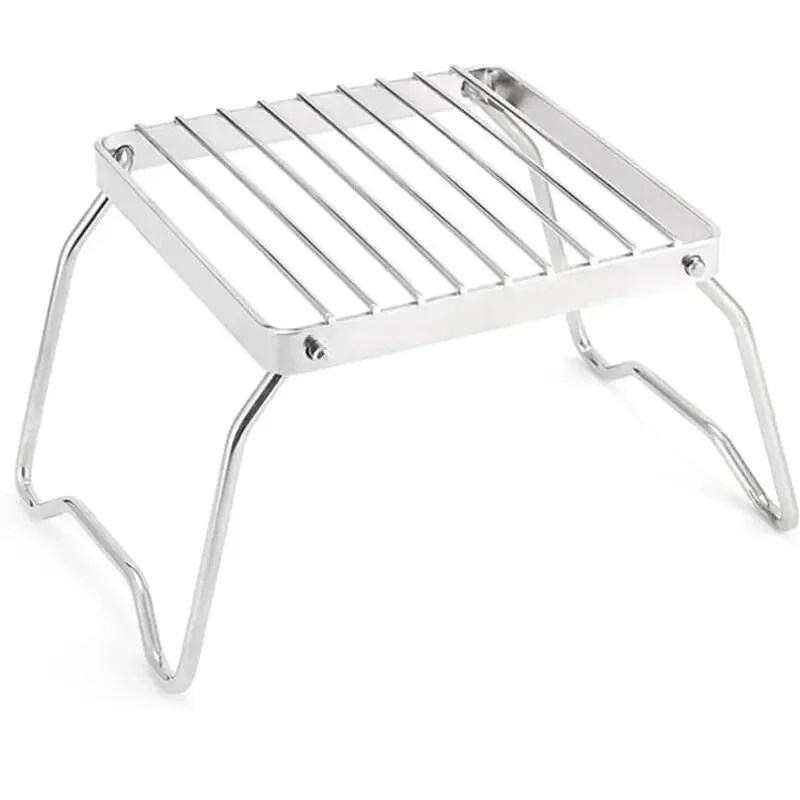 Immagine di Supporto Pieghevole in Acciaio Inossidabile per Fornello da Campeggio – Set Portatile Mini Rack per Barbecue, Portavasi e Teglia da Forno