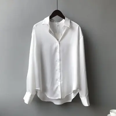 Image de Blouse en Soie Satinée Blanche à Manches Longues - Style Vintage