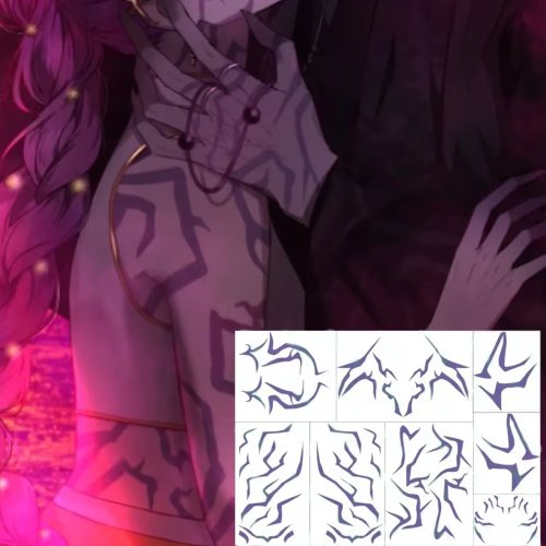 Bild von Anime Jinu Cosplay Fake Tattooing Temporäre Aufkleber Papier Gesicht Prop Körper Kunst Halloween Zubehör