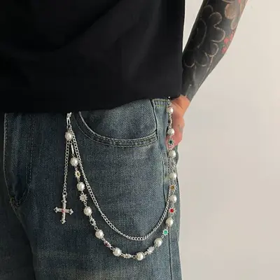 Image de Pendentif Croix Imitation Perle - Bijou Punk Hiphop