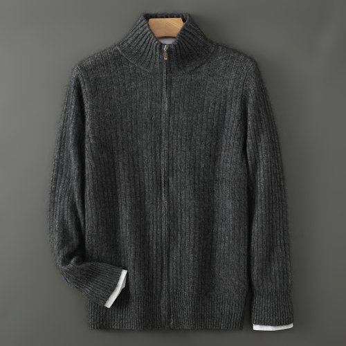 Immagine di 4 colori 100% puro visone Cashmere cappotto da uomo colletto alla coreana Cardigan autunno e inverno moda coreana Cashmere giacca in maglia maglione