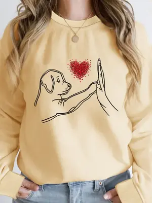 Image de Sweat-shirt Femme Noir Peluche Chien Mignon - Grande Taille