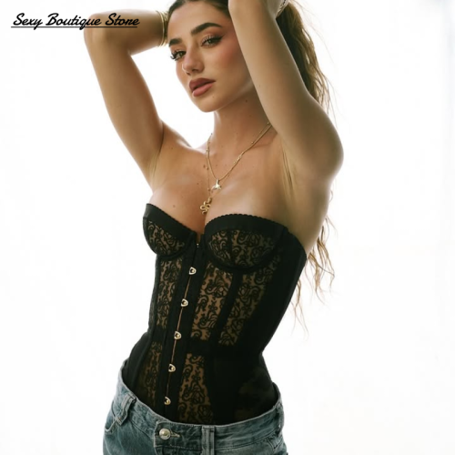 Imagen de Top Sexy Ahuecado de Espina de Pescado Sin Tirantes, Corsé Ajustado con Encaje y Cuello en V, Camisola Moldeadora de Cuerpo para Mujer 2025