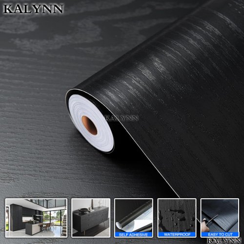 Afbeelding van Zwart Hout Effect Contactpapier - Zelfklevend Decoratief Vinyl voor Keukenkasten, Meubels en Wanden
