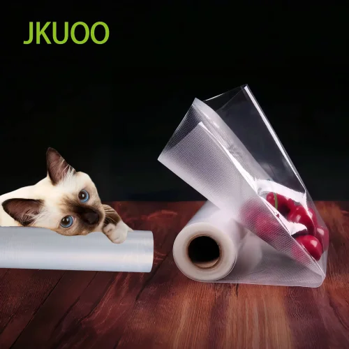 Imagen de Rollos de bolsas selladoras al vacío JKUOO para alimentos - Bolsas en rollo para congelador - Ahorro de alimentos compatibles con máquinas selladoras al vacío