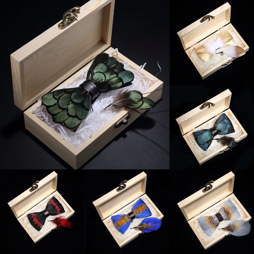 Bild von Handgefertigte Federfliege mit Brosche – Elegantes Herren-Set