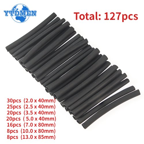 Immagine di Kit Completo di 127 Tubi Termorestringenti Nero 2:1 in Poliolefina per Isolamento Cavi elettrici, Protezione Cablaggi Auto e Elettronica
