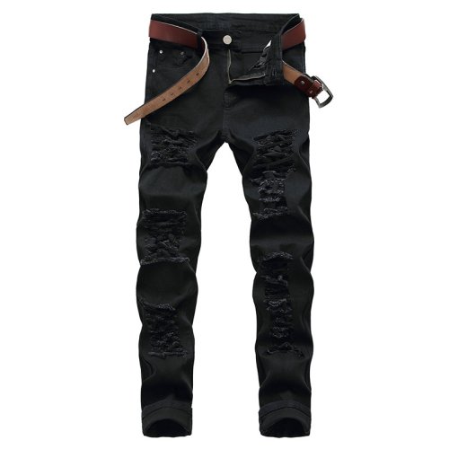 Imagen de Pantalones Vaqueros Negros con Agujero - Estilo Urbano para Hombre