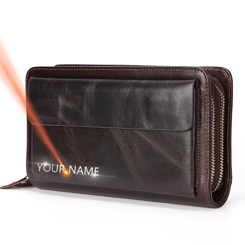 Image of Premium Genuine Leather Men's Long Clutch Wallet with Custom Name Engraving – Stylish & Spacious Purse for Everyday Use