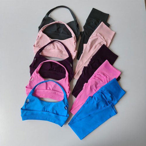 Imagen de Conjunto de Yoga Sin Costuras para Mujer con Sujetador Deportivo y Mallas de Cintura Alta para Gimnasio y Pilates
