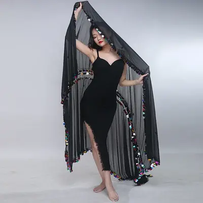 Image de Écharpe de Danse du Ventre Pailletée - Voile Or pour Spectacle