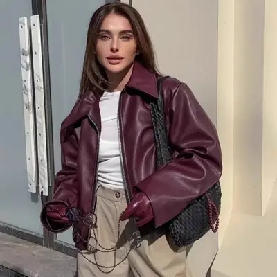 Image de Veste en Cuir Faux PU Moto Femme - Style Rétro & Ample