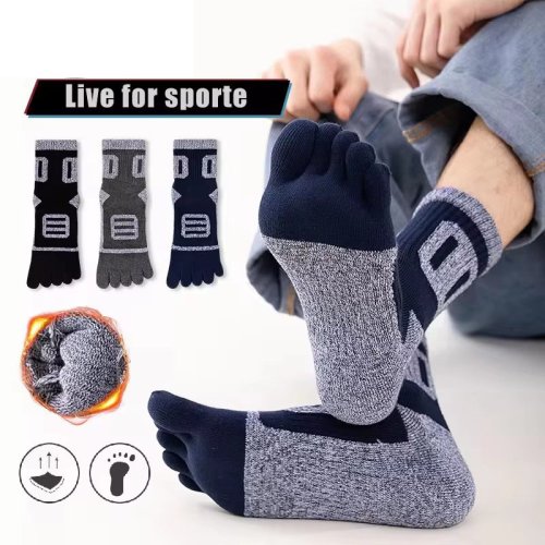 Bild von Männer Fünf-Finger-Socken aus dicker Baumwolle – Terry-Strick, Kompressions-Effekt, ideal für Sport, Fitness, Basketball, Wandern und Radfahren