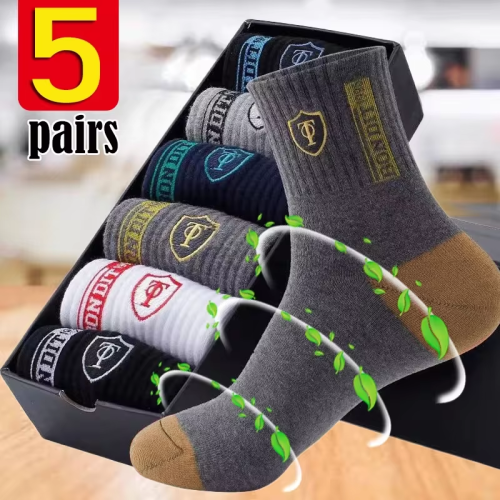 Bild von 5 Paar Herren Sportsocken aus Baumwolle – Atmungsaktiv, Schweißabsorbierend & Bequem für Frühling und Herbst, Ideal für Freizeit und Basketball (EU 38-43)