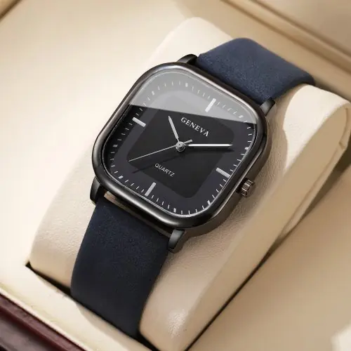 Image de Montre Homme Carrée Minimaliste - Cuir & Quartz