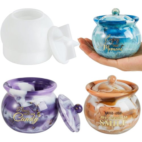 Image de Moules en Silicone pour Résine Époxy - Pots avec Couvercle