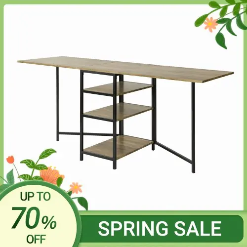 Image de Table de Salle à Manger Pliante avec Étagères - Design Industriel