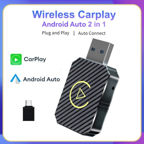 Immagine di Adattatore Wireless CarPlay 2 in 1 con Mini Adattatore Automatico per Android - Connessione Plug & Play via Wi-Fi 5GHz, Porta USB Type-C per Auto