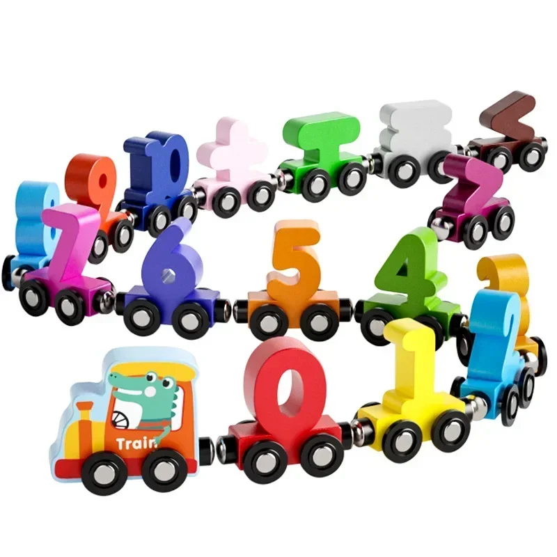 Imagen de Set de 12 Piezas con Dinosaurios Magnéticos y Tren de Madera con Números: Juguetes Educativos Montessori para Niños Pequeños