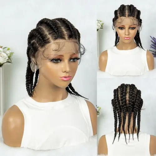 Image de Perruque Tressée Synthétique Full Lace 14" - Style Cornrow & Cheveux de Bébé