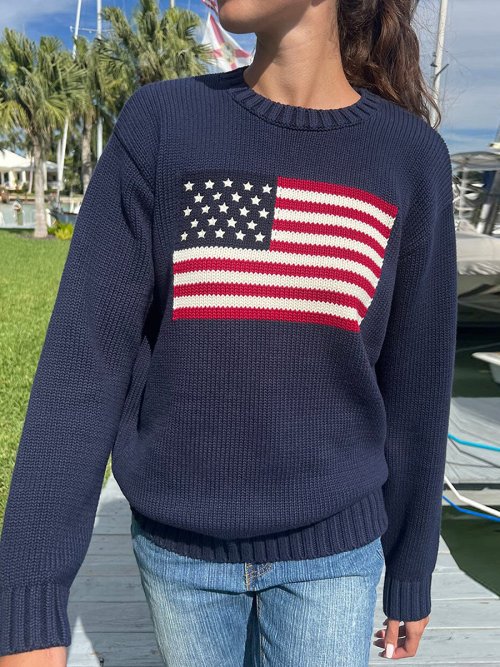 Imagen de Suéter Retro Americano para Mujer con Manga Larga, Cuello Redondo y Corte Holgado en Jersey de Punto – Estilo Y2K Casual y Cómodo