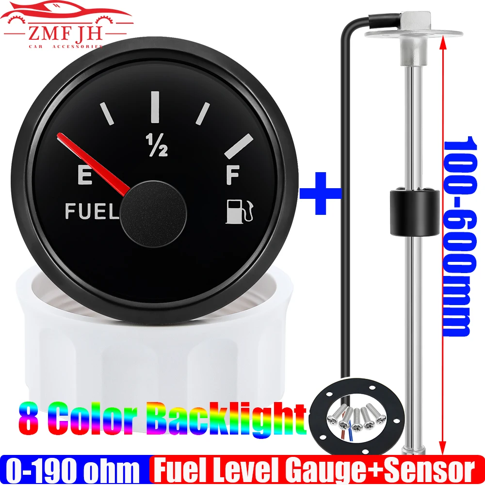 Imagen de Sensor de Nivel de Combustible con Flotador 0-190 Ohm, Medidor de Tanque de Gasolina y Aceite para Coche, Barco y Vehículos Marinos, 52mm, Puntero Impermeable de 8 Colores, Compatible con 12V y 24V, Personalizable