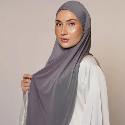 Zdjęcie Nowa Premium Linia Hidżabów Damskich z Jersey – Dwukolorowy Szal Hidżab z Jedwabiu Medina, Moda Muzułmańska, Chusta na Głowę, Damski Turban