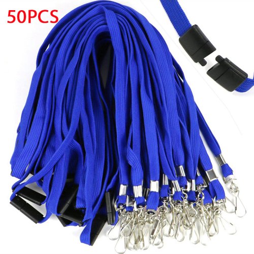 Imagen de Cordones de Hebilla de Seguridad Separables con Cuerda de Cuello para Portatarjetas, Insignias y Llaveros - Ideal para Identificación en Oficinas y Eventos - Paquete de 50 Unidades en Negro, Azul y Rojo