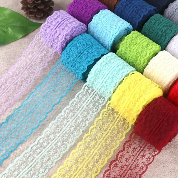 Image of Premium 4-5cm Wide Lace Ribbon Roll - 10 Meters in 12 Vibrant Colors for DIY Crafts, Sewing, Home Decor & Wedding Projects