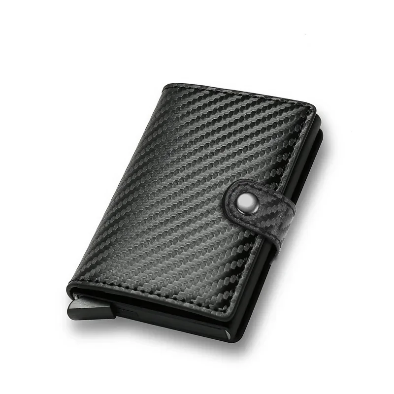 Zdjęcie Minimalistyczny Portfel Męski z Włókna Węglowego – Cienki, Smart, z Ochroną RFID, Metalowy Slim Wallet z Funkcją Pop-Up