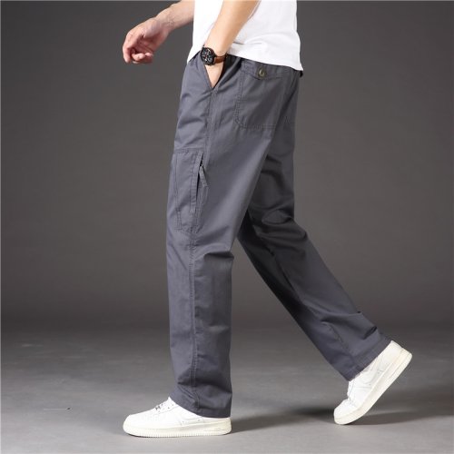 Immagine di Pantaloni Cargo Casual da uomo classici tasche con cerniera abiti sportivi grandi e alti all'aperto pantaloni da uomo grigio kaki