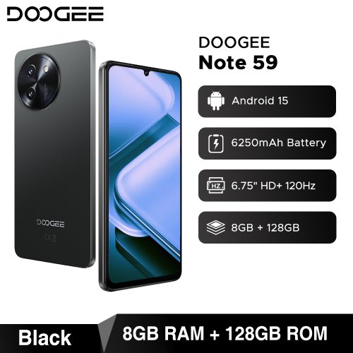 Imagen de DOOGEE Note 59 5G SmartphoneAndroid 15 NFC Teléfono móvil Pantalla de 6,75" 32GB (8+24) 128GB Unisoc T820 6250mAh Batería Teléfono móvil