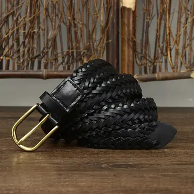 Image de Ceinture Tissée Unisexe 3cm - Cuir Véritable Fleuri