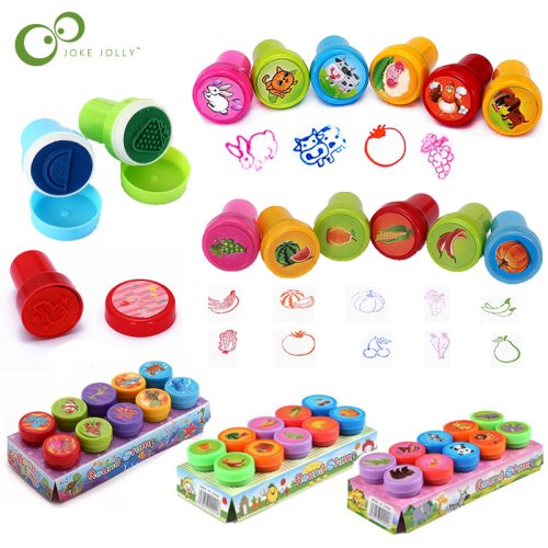 Afbeelding van 10 stks/set Kinderen Speelgoed Postzegels Cartoon Dieren Fruit Kids Seal Voor Scrapbooking Stamper DIY Plakboek Cartoon Stamper Speelgoed